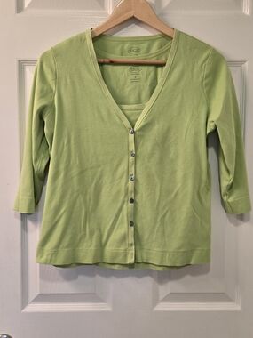 Talbots Light Green Button Front Cardigan Set